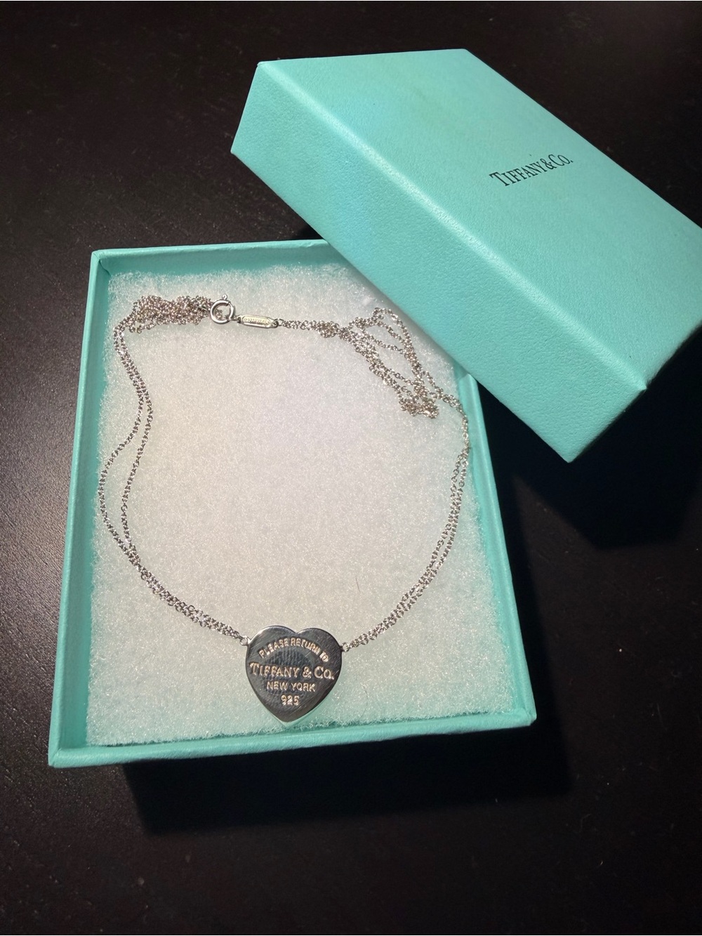 Tiffany & Co. Sterling Silver Heart Tag Necklace with Signature Blue Box